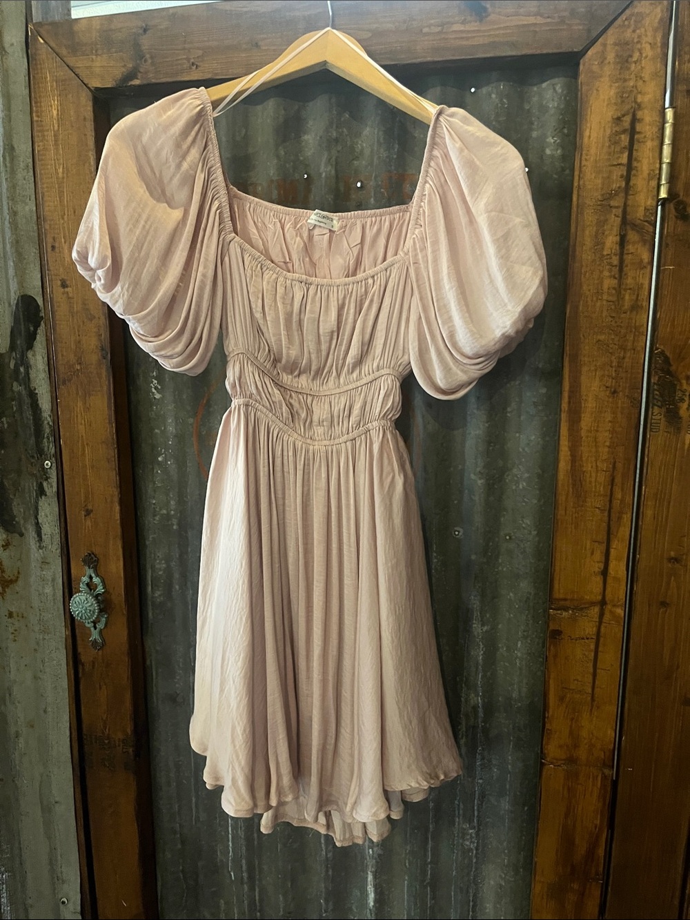 Blush Puff-Sleeve Mini Dress